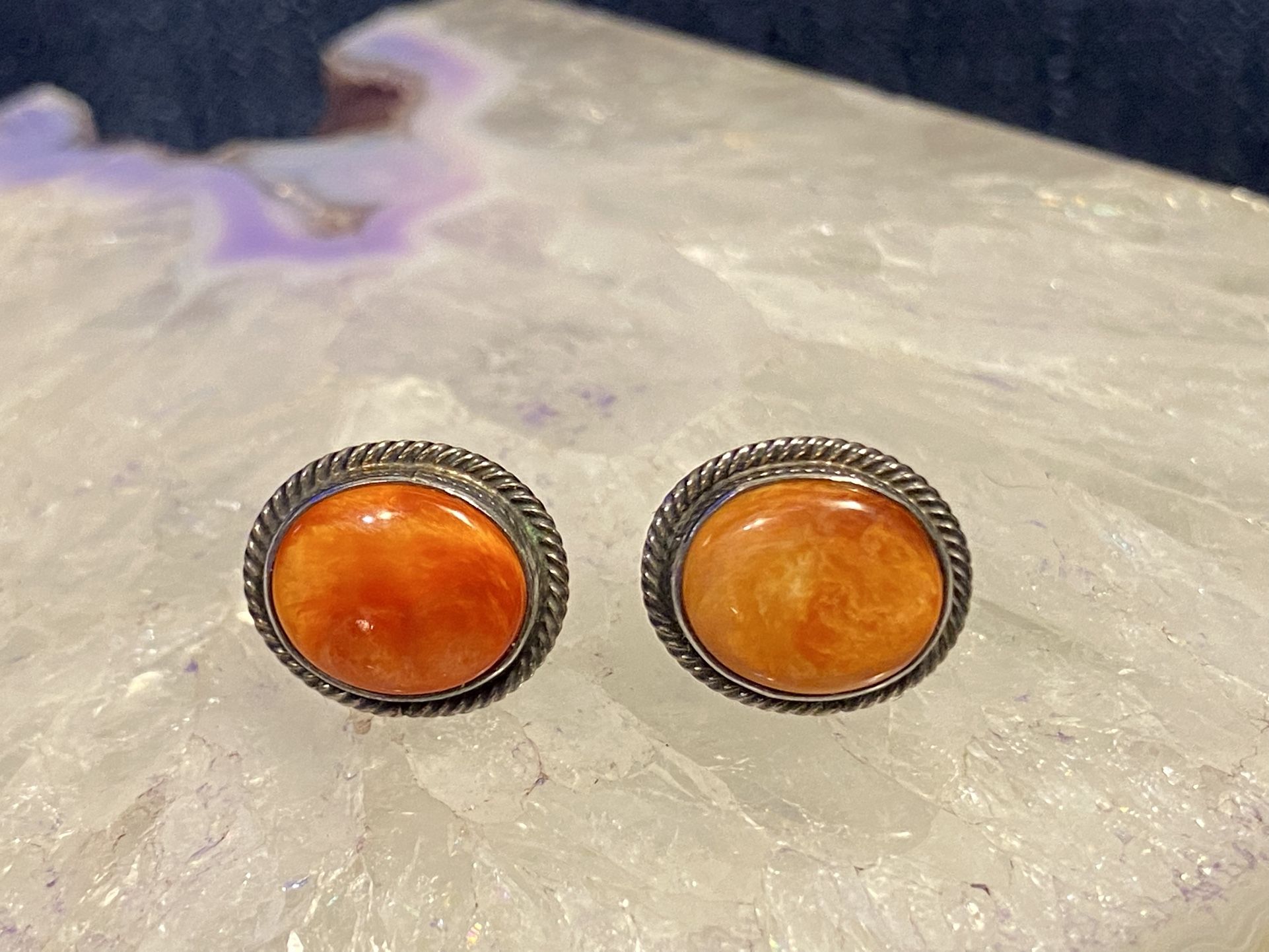 Vintage Sterling Navajo Spiny Oyster Earrings