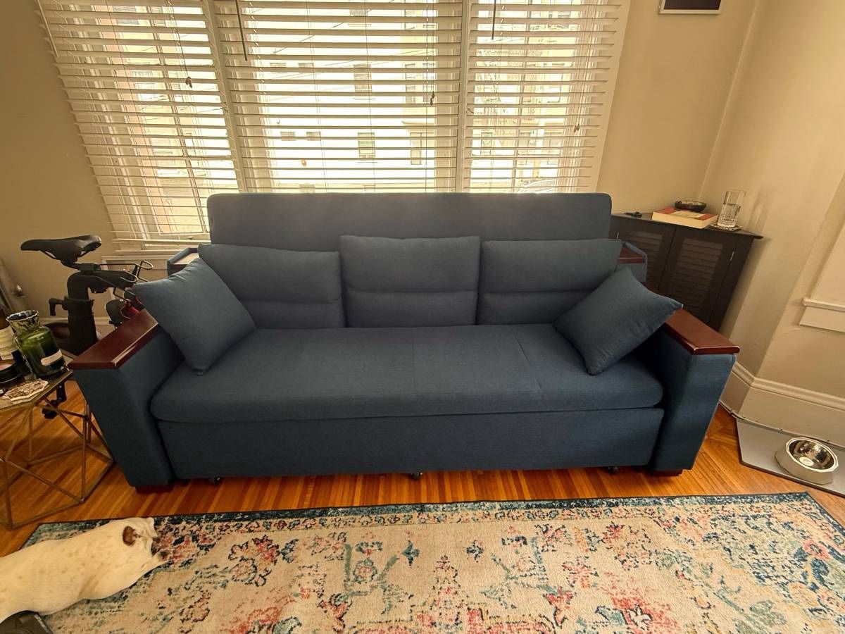omary Sleeper Sofa 83" King 3-Seater Linen Pull Out Sofa Bed with Trundle & Sto - $300 (San Francisco)