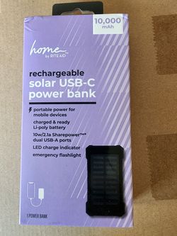 **NEW Rite Aid 10,000mAh Solar USB-C Power Bank – Emergency Charger with Flashlight**