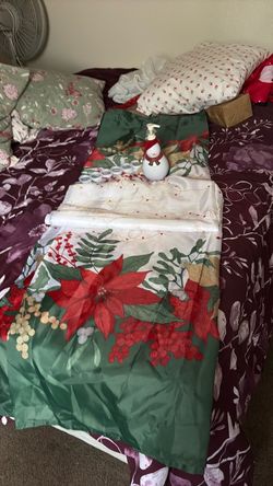 New, Christmas Poinsettia Shower Curtain with hooks and New snowman hand soap