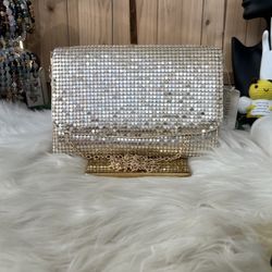 Lily Waters Elegant Gold Shimmering Bag With Detachable Crossbody Strap 