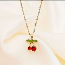Gold Stainless Steel Cherry NECKLACE 