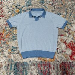 Blue Striped Knit Polo