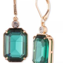 Lauren Ralph Lauren Stone & Crystal Leverback Drop Earrings/green/nib