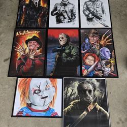 Horror movie framed artwork set (8)