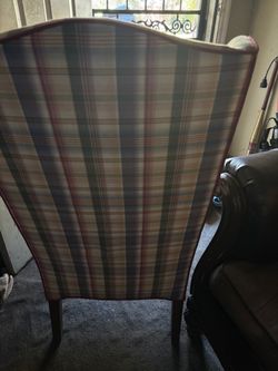 Wingback Accent Chair Plaid Upholstery