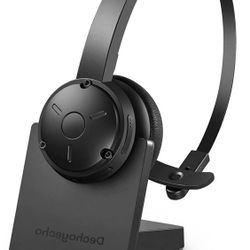 Bluetooth Headset, Dechoyecho Trucker Bluetooth Headset with Microphone Noise Canceling Wireless On Ear Headphone with Charging Base for Cell Phone/Ta
