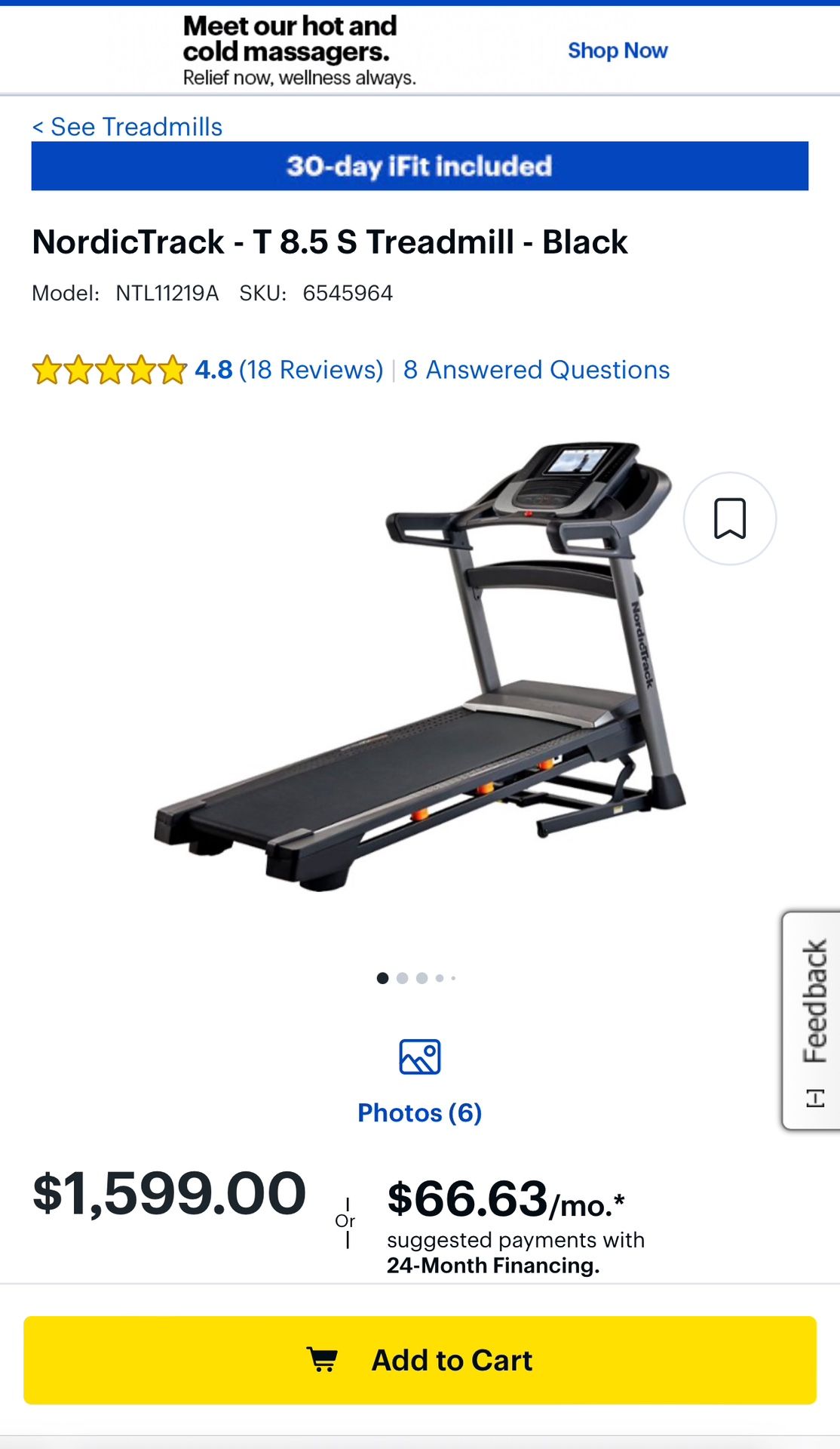 NordicTrack C 1650 treadmill with a 3.5 horsepower motor