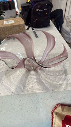 Art Glass Swirl Bowl Pink and Clear