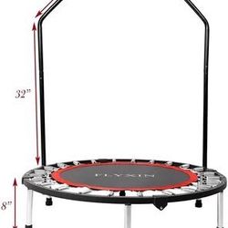 New 40" Foldable Mini Trampoline, Fitness Rebounder with Foam Handle, Exercise Trampoline for Kids And Adults