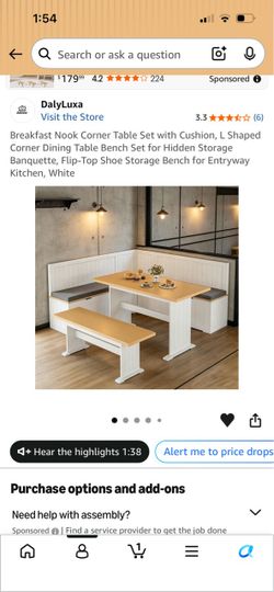 Breakfast Nook Table With Cushions and Underneath Storage