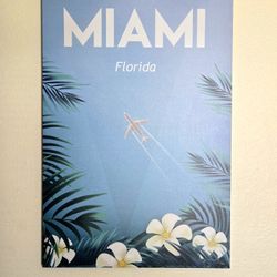 24x36 Retro Miami Travel Canvas Print with Airplane