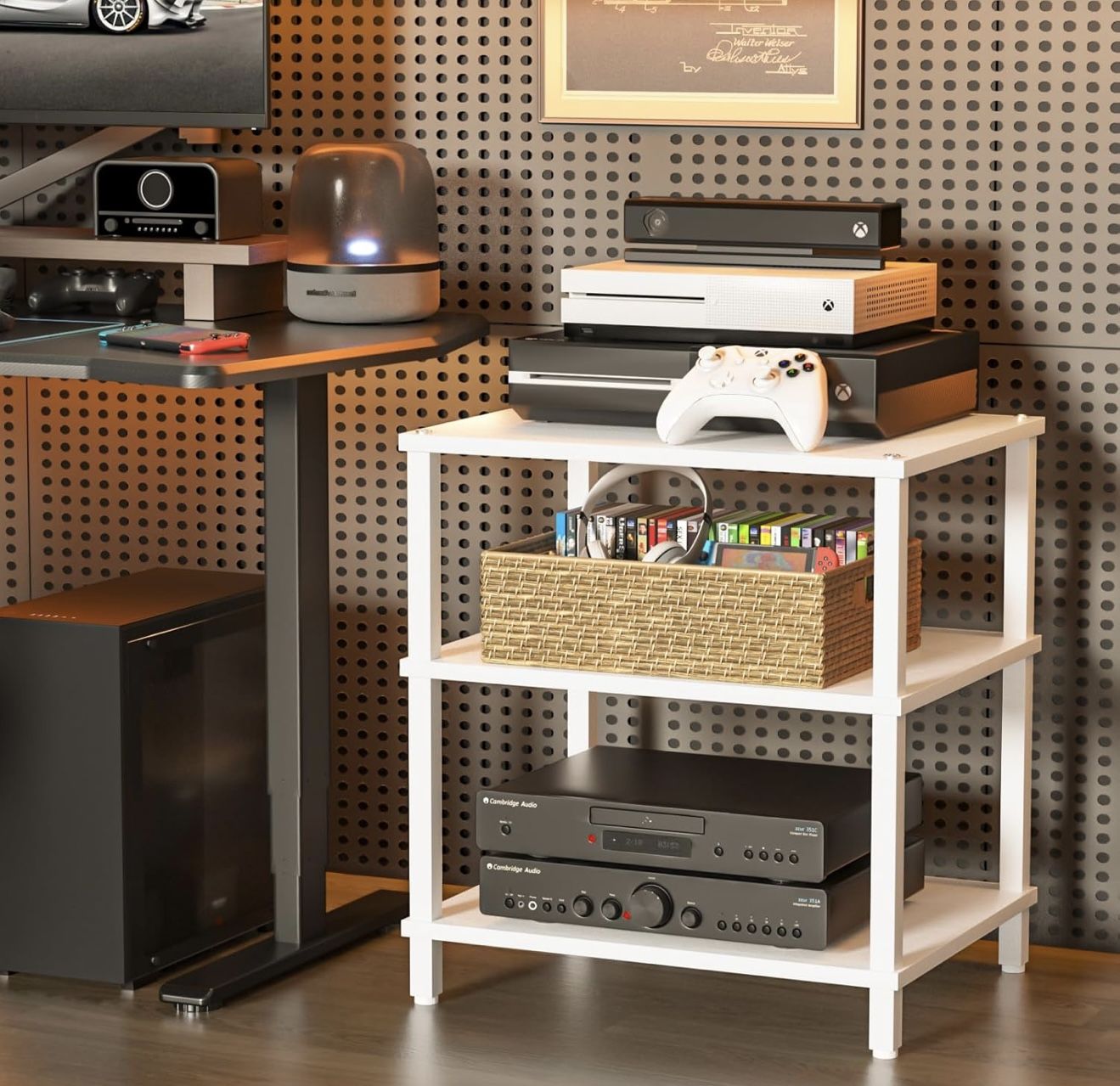 3-Tier AV Media Player Stand, white Stereo Cabinet. White 
