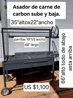 ¿Asador de carne para sar con leña o carbón súper fuerte con elevador para subir y bajar