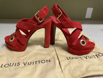 LOUIS VUITTON RED SUEDE PLATFORM HEELS Size 36