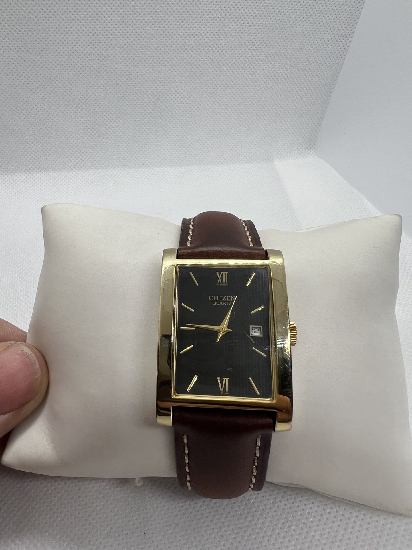 🌕🌑Rare Elegant Vintage Rectangular Tank Citizen Mens Watch Date Window 90s🌕⚫️