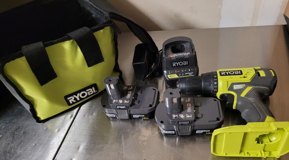 Ryobi Drill , Charger, 2 Batteries And Ryobi Bag
