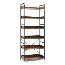Costway 6-Tier Tall Industrial Bookcase with Open Shelves and 4 Hooks