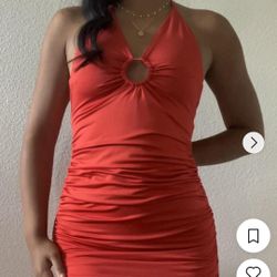 Lrg-XL  Red Rushed Mini Dress