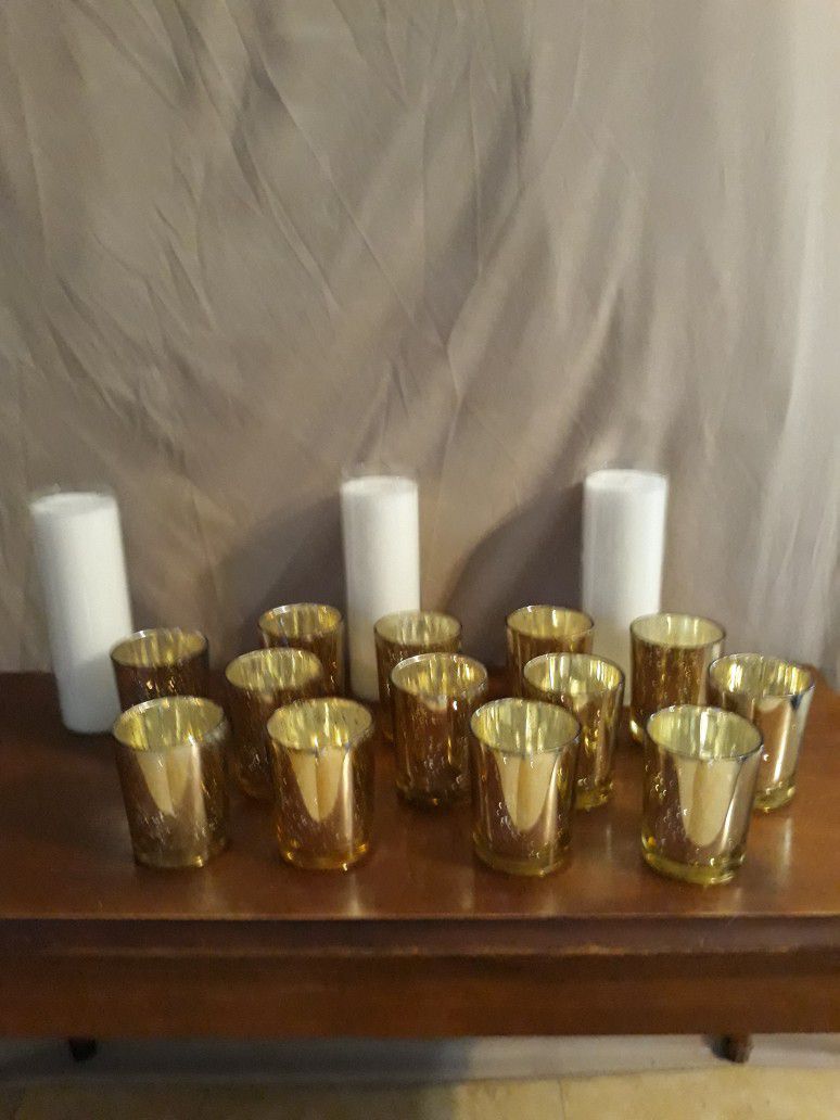 16 Pices Vintage Glass  Candle Holder & 3 tall Candles