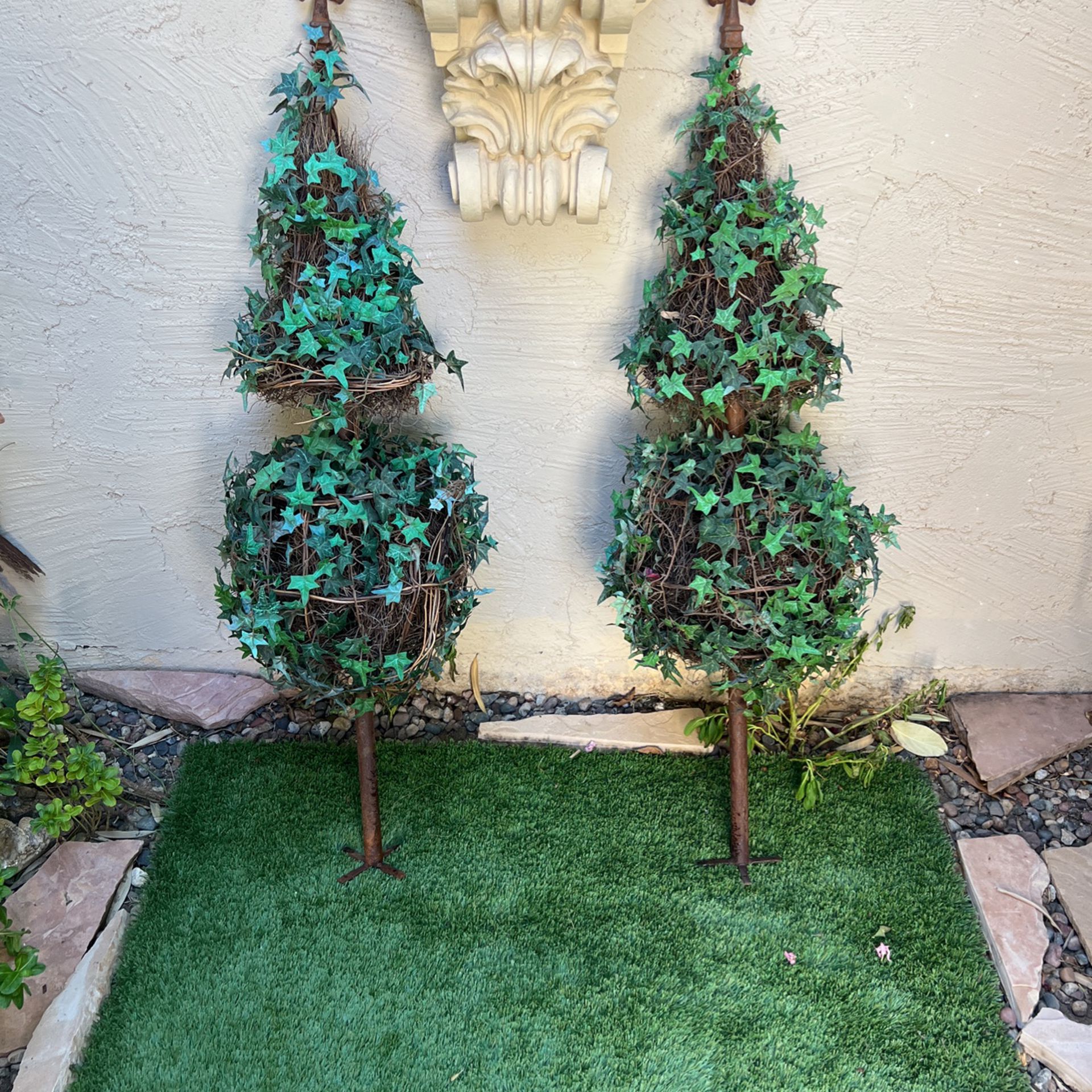 Two Tall Topiary Tree  Forms - Iron Set