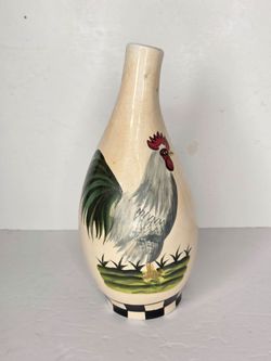 Style Eyes Country Rooster Ceramic Vase Farmhouse Decor Checkered Base