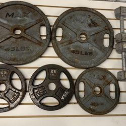 Weights for Barbell Gym Metal Plates x5 and 2 Dumbells / Pesas De Metal 