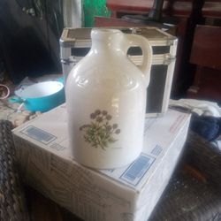 Harris Potteries Chicago Milk Jug White Purple Flower Coriander Finger Handle