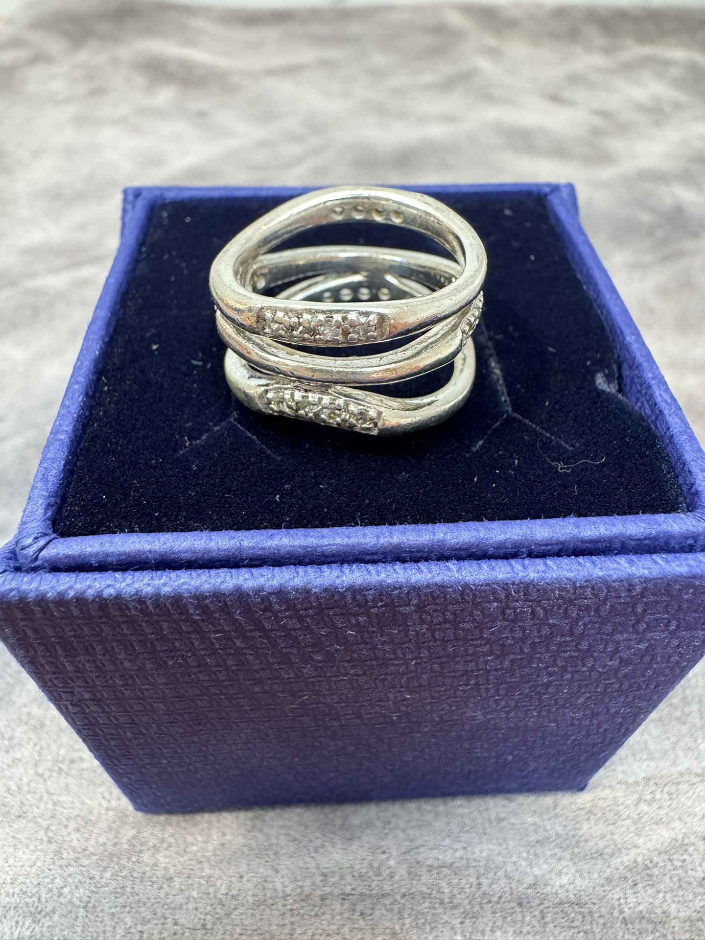 Gorgeous Sterling Silver 3-Band Ring With Cubic Zirconia Size 6