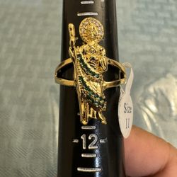 Gold Plated San Judas Ring  Size 11/ Anillo San Judas En Oro Laminado Talla 11