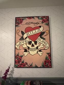 Large Ed Hardy Framed Canvas Wall Art 