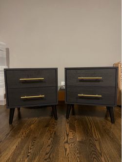 Set of 2 Black Gold Nightstands