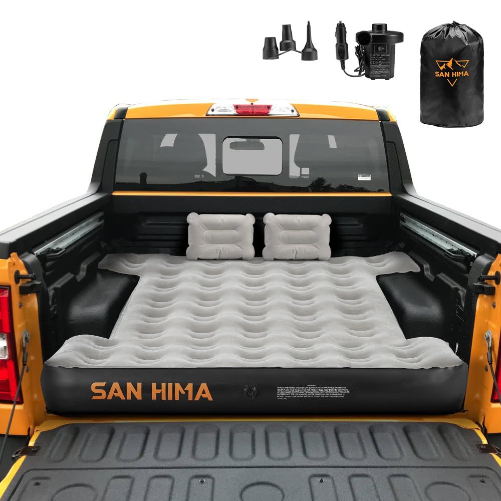 SAN HIMA Truck Bed Air Mattress for 5.5-5.8ft Full Size Short Bed, Inflatable Pickup Truck Mattress with Electric Pump & Carry Bag, Waterproof PVC Cam
