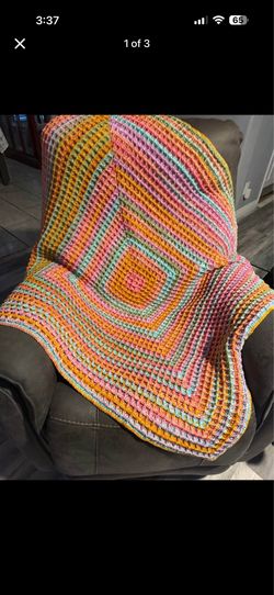Handmade Multi-Color Waffle Stitch Crochet Blanket