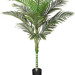 2 of Planzen Artificial Golden Cane Palm Tree 4 Feet Fake Plant for Home Decor Indoor Outdoor Faux Areca Palm Tree in Pot for Home Office Perfect Ho