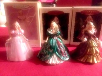 Three Holiday Barbie Christmas Ornaments