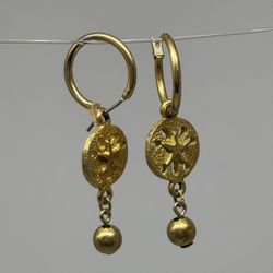 Gold-Toned Sand Dollar Hoop Drop/Dangle Earrings