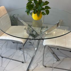 Round Glass Top Dining Table (Only No Chairs Included)