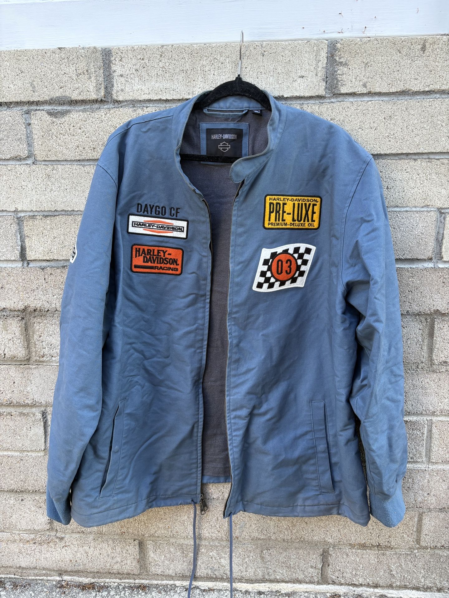 Vintage Harley Davidson Motors Blue Pre Luxe Patches Racing Jacket Mens XXL