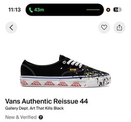Gallery Dept Vans Aunthentic Reissue 44 Black Size 10