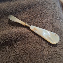 ANTIQUE RIBBON BODKIN/TREADER - MOTHER OF PEARL HANDLE