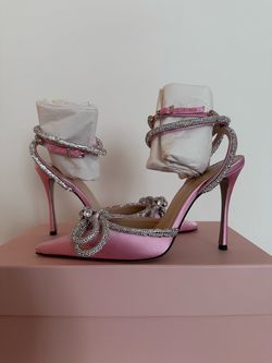 Pink Satin Crystal Bow Stiletto Heels