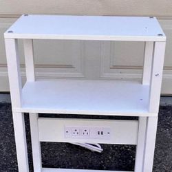 3-Tier Small Narrow Wood Side Table with Charging Station, Skinny Nightstand for Small Space, Slim B