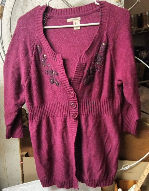 Burgundy Embroidered Cardigan Ladies Sweater