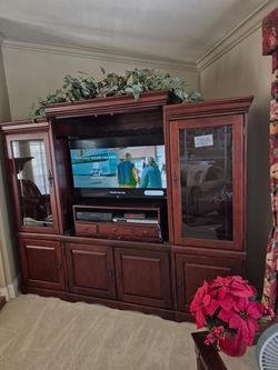 Cherry Wood Entertainment Center Wall Unit…TV included