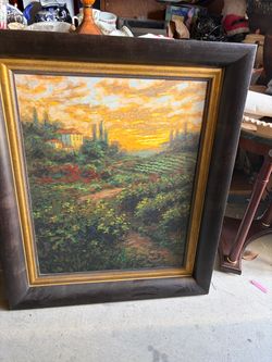 Framed Tuscan Landscape Oil Painting