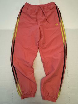 Pre Owned Excellent  Adidas Originals Fakten Track Pants  Soft Windbreakers  Mesh Lined Striped  Embroidered  Coral Salmon Pink Hi Viz Neon Yellow Wom