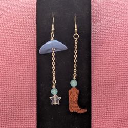 Western Mismatched Earrings Set – Cowboy Hat & Boot with Beads and Star Charms (2 Pairs, Handmade)