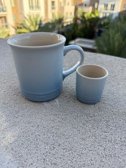 Lecreuset mug and shot glass costal blue