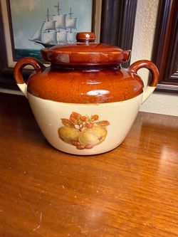 Vintage McCoy Pottery Covered Casserole Dish – Brown & Cream Fruit Design